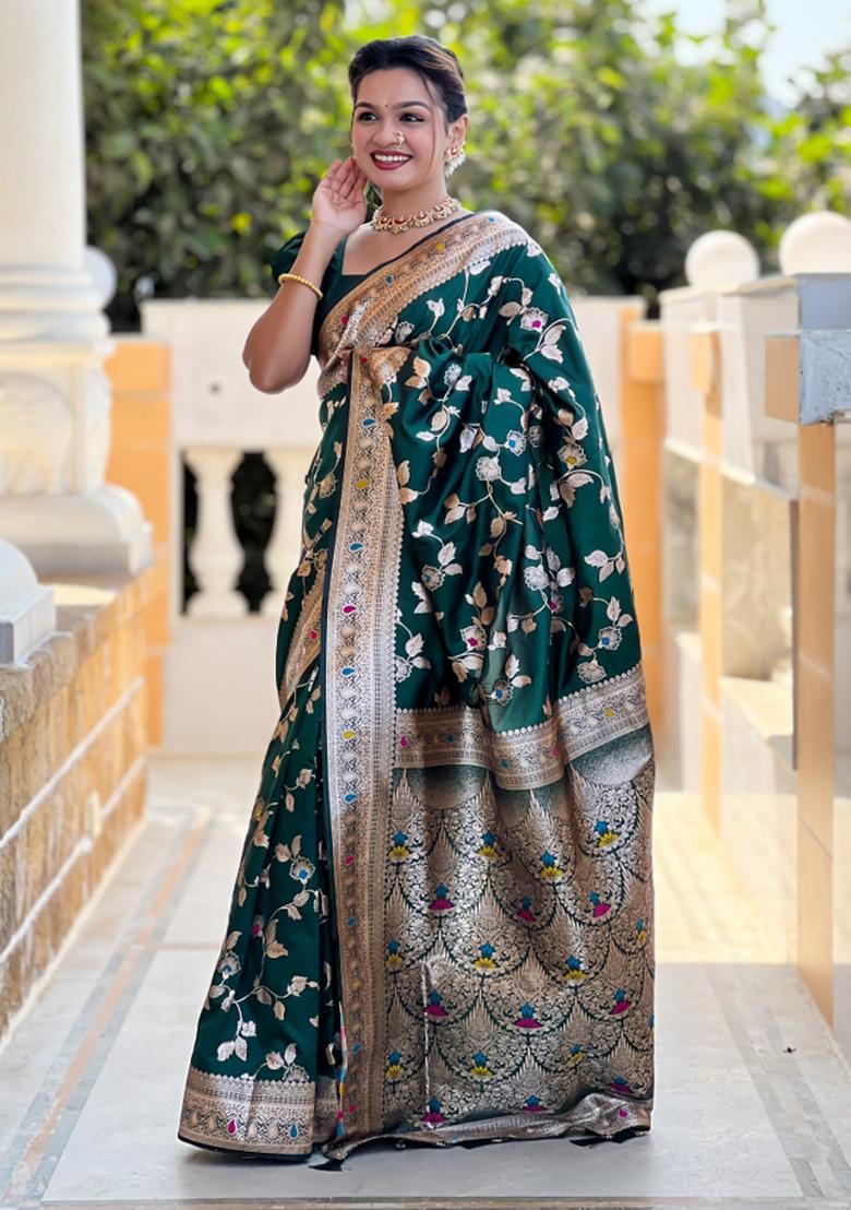 Bottle Green Weaving Silk Saree Set