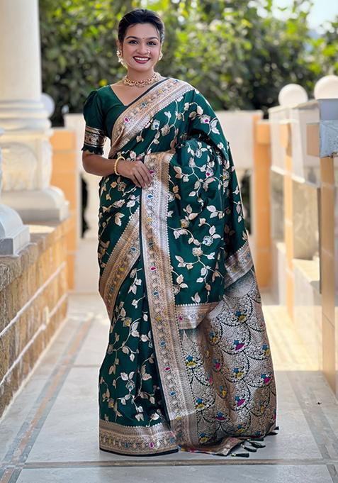 Bottle Green Weaving Silk Saree Set