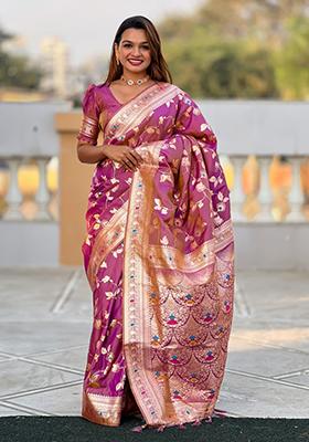 Onion Pink Weaving Silk Saree Set