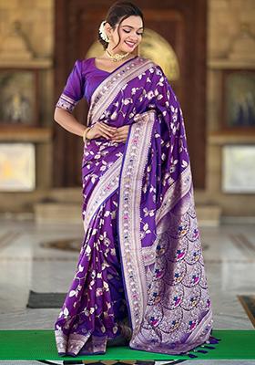 Purple Weaving Silk Saree Set
