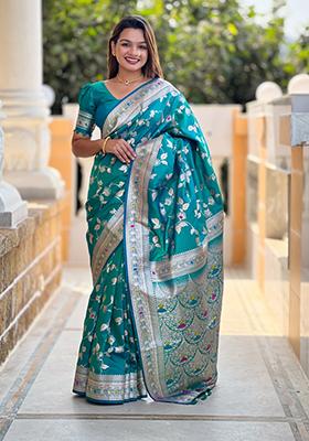 Rama Green Weaving Silk Saree Set