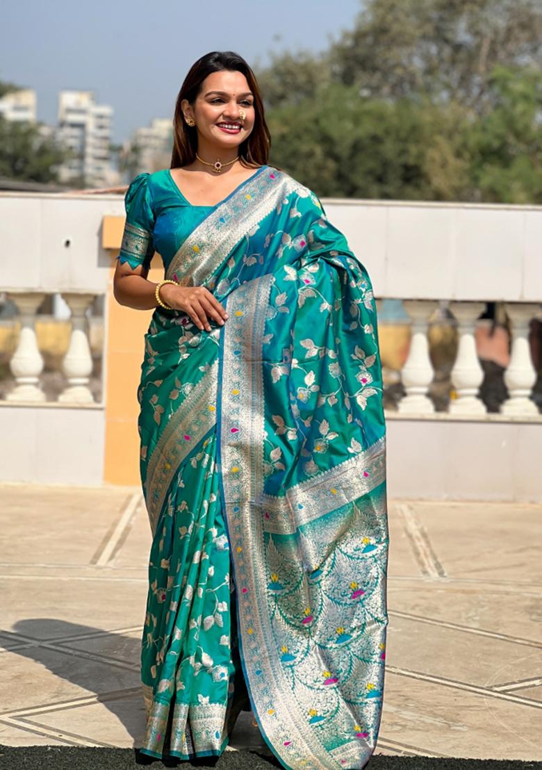 Rama Green Weaving Silk Saree Set