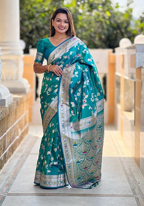 Rama Green Weaving Silk Saree Set