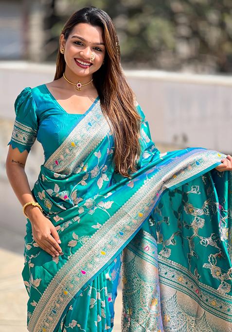 Rama Green Weaving Silk Saree Set