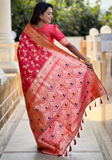 Pink Weaving Silk Saree Set