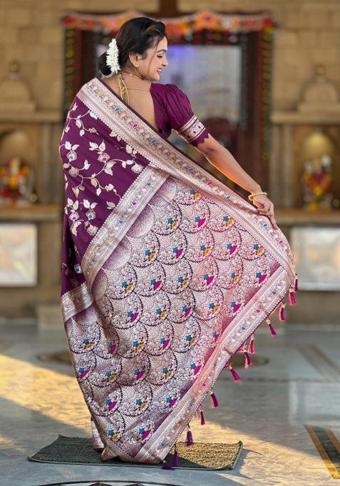 Wine Weaving Silk Saree Set