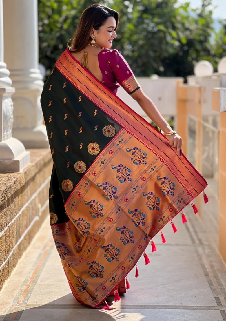 Bottle Green Weaving Silk Saree Set