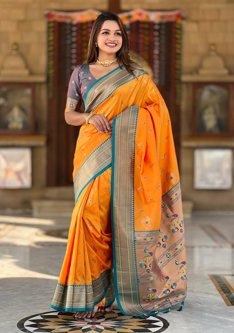 Mustard Yellow Weaving Silk Saree Set