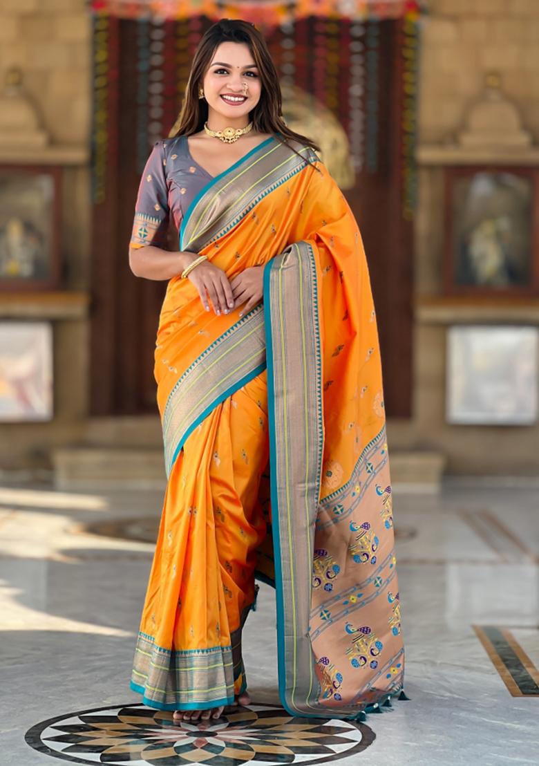 Mustard Yellow Weaving Silk Saree Set