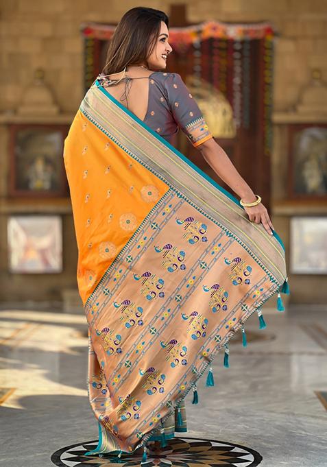 Mustard Yellow Weaving Silk Saree Set