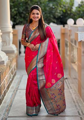 Pink Weaving Silk Saree Set