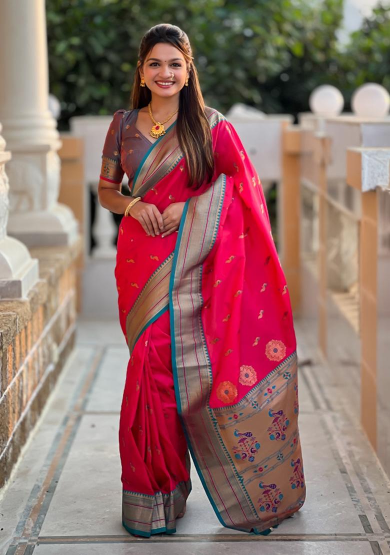 Pink Weaving Silk Saree Set