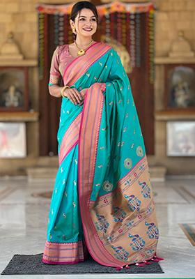 Rama Green Weaving Silk Saree Set