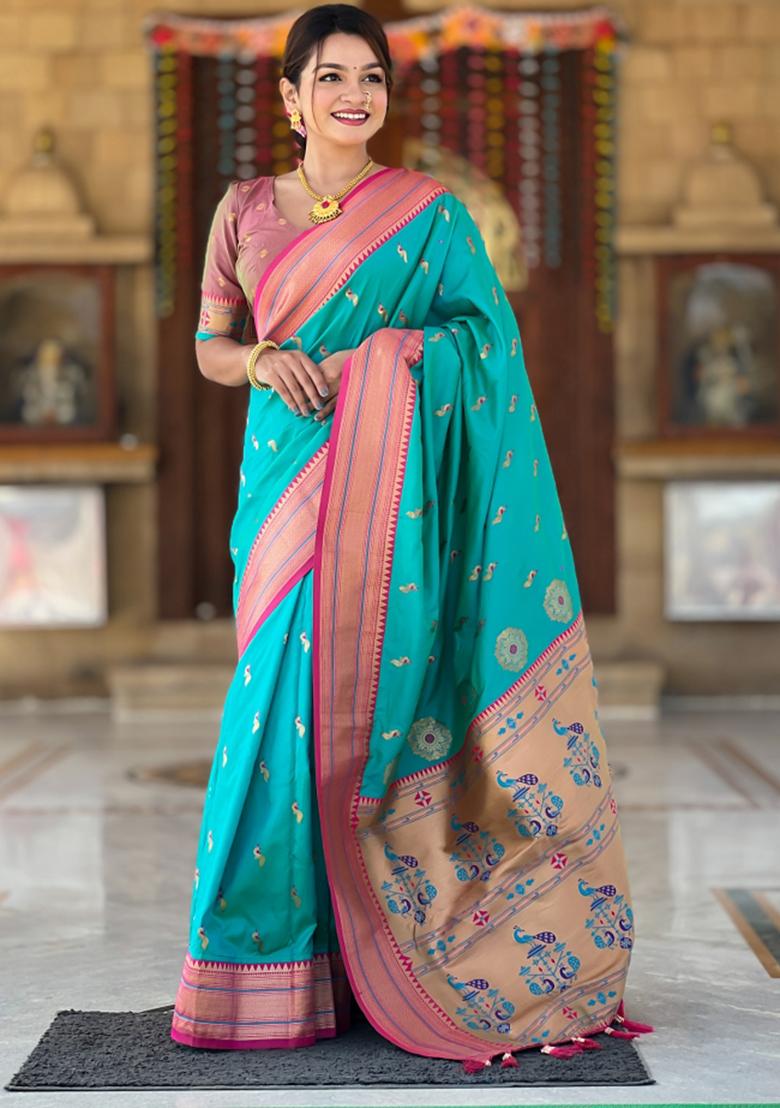 Rama Green Weaving Silk Saree Set