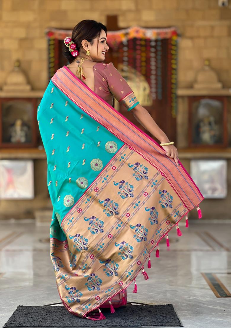Rama Green Weaving Silk Saree Set