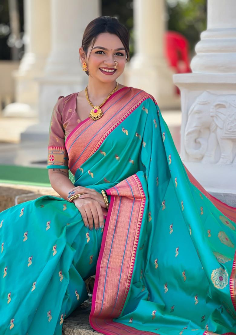 Rama Green Weaving Silk Saree Set