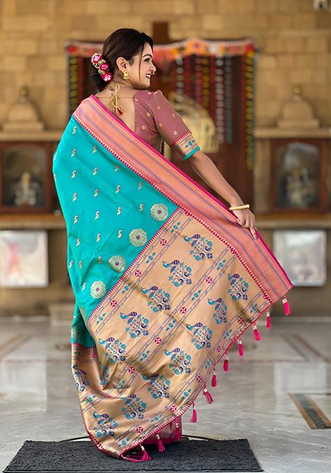 Rama Green Weaving Silk Saree Set