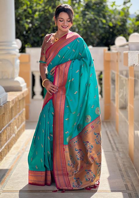Rama Green Weaving Silk Saree Set