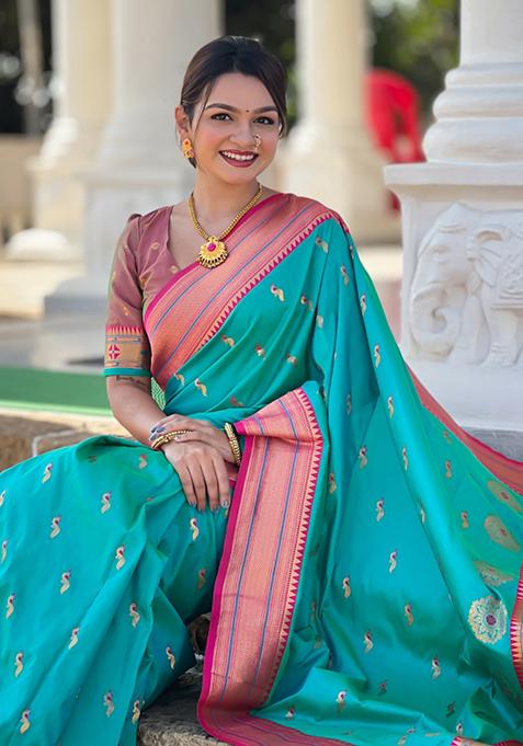 Rama Green Weaving Silk Saree Set
