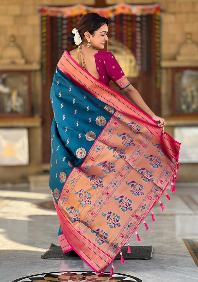 Sky Blue Weaving Silk Saree Set