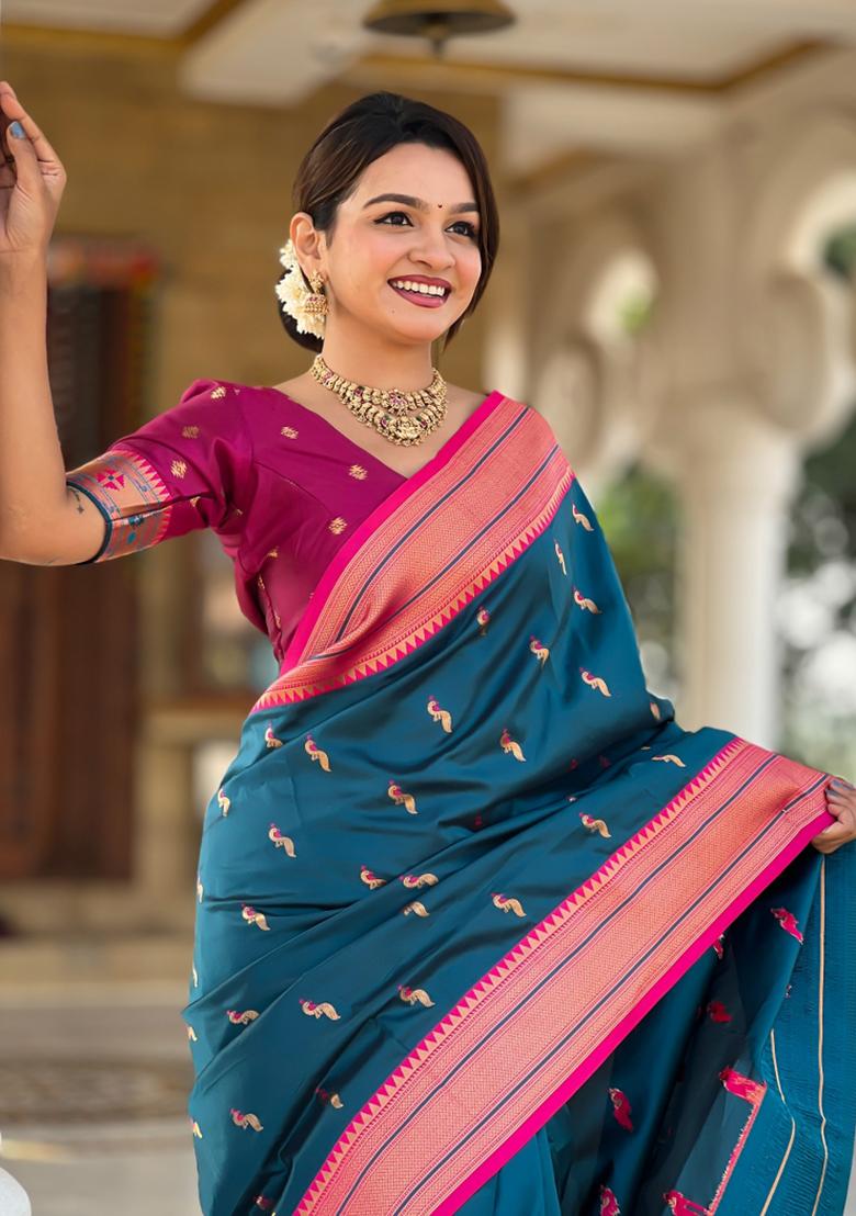 Sky Blue Weaving Silk Saree Set