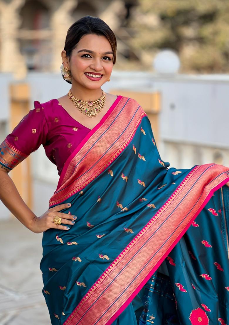 Sky Blue Weaving Silk Saree Set