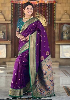 Wine Weaving Silk Saree Set