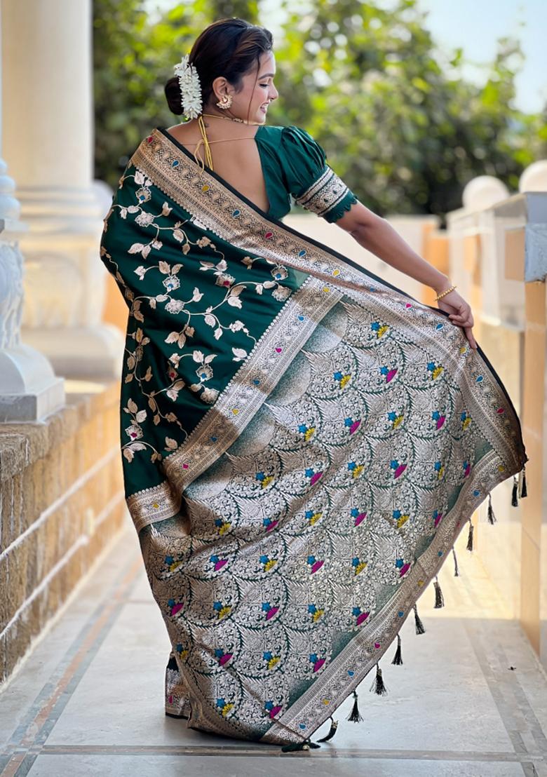 Bottle Green Weaving Silk Saree Set