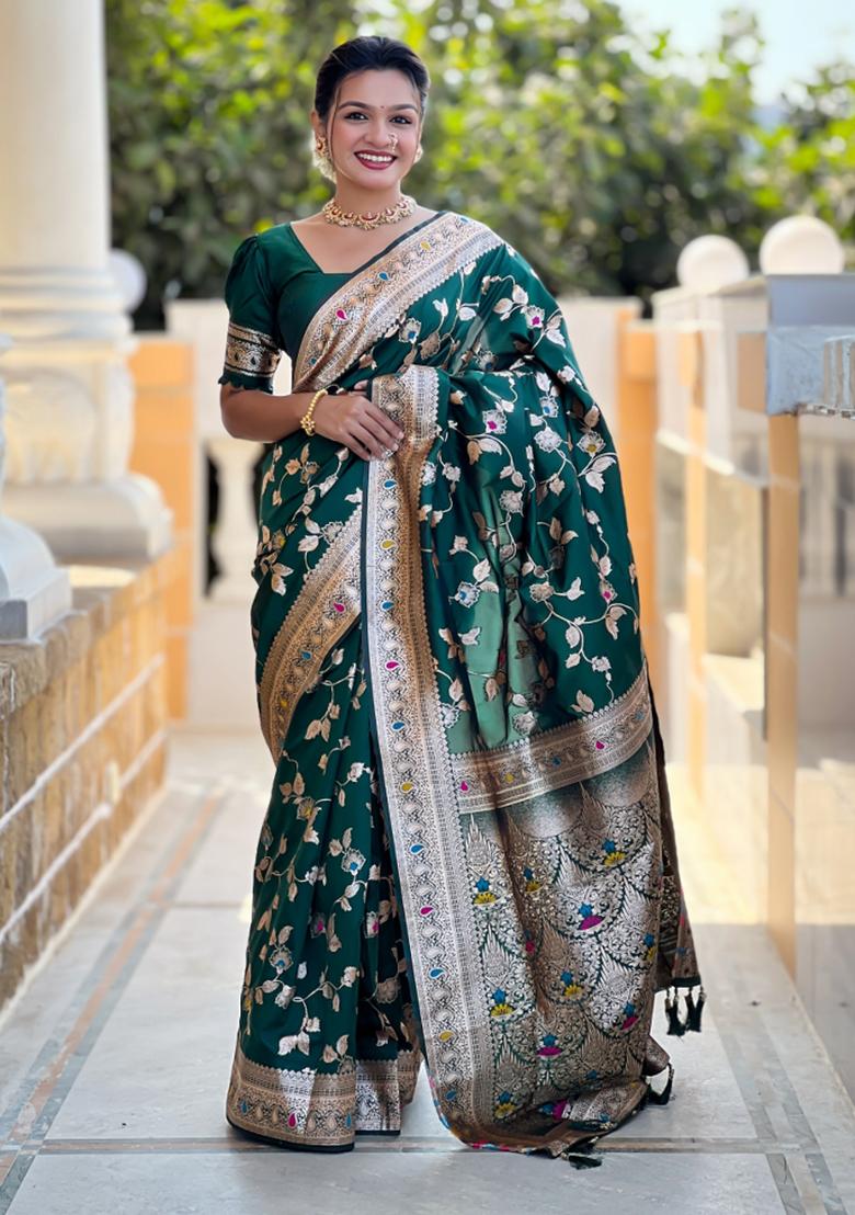 Bottle Green Weaving Silk Saree Set
