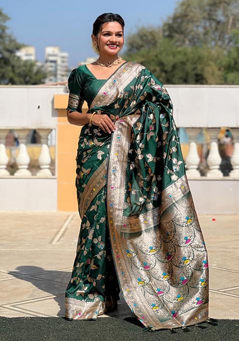 Bottle Green Weaving Silk Saree Set