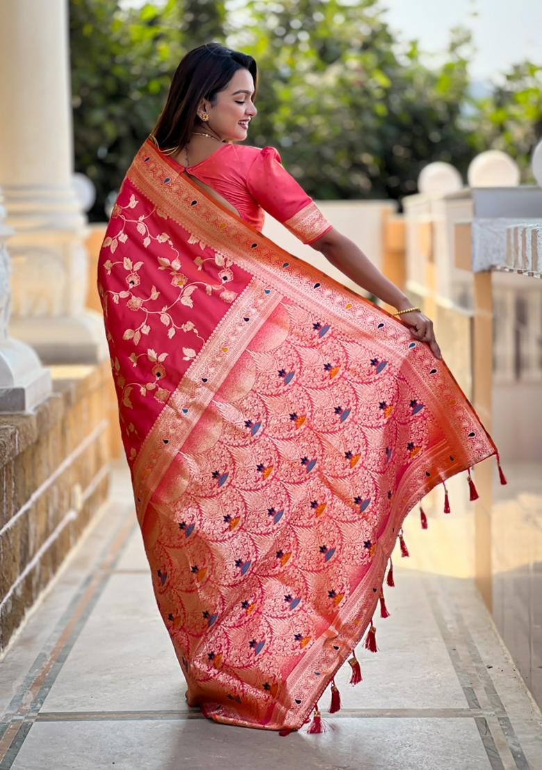 Gajri Pink Weaving Silk Saree Set