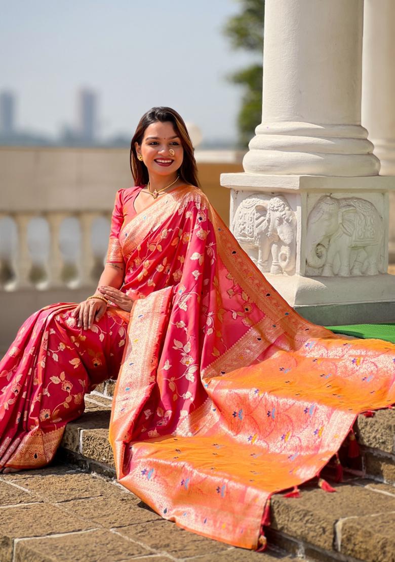 Gajri Pink Weaving Silk Saree Set