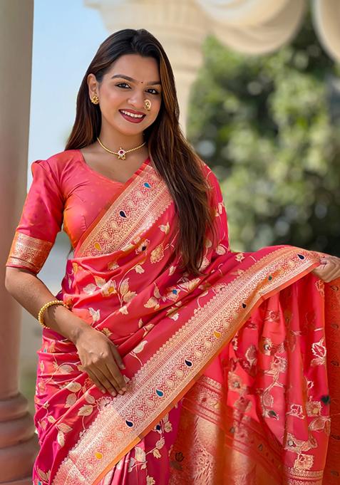 Gajri Pink Weaving Silk Saree Set