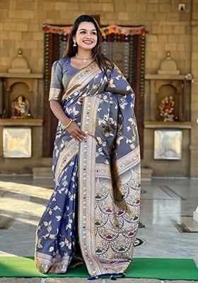 Grey Weaving Silk Saree Set