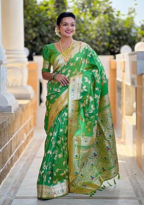 Popty Green Weaving Silk Saree Set