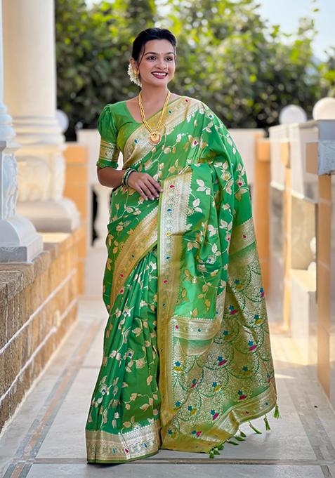 Popty Green Weaving Silk Saree Set
