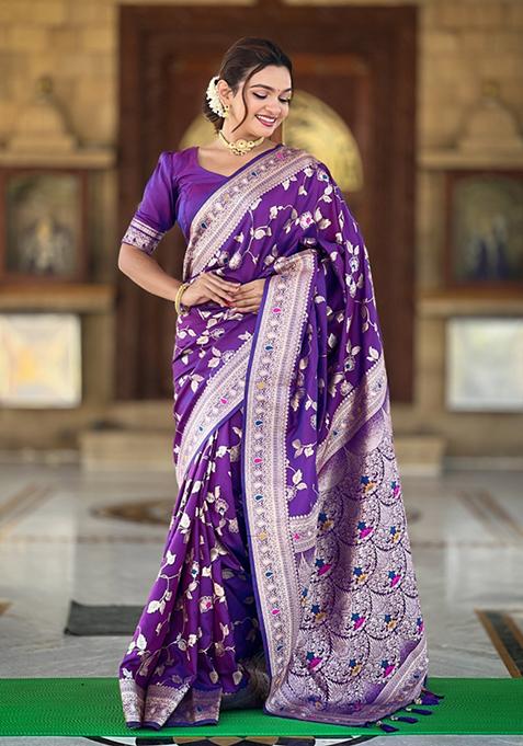 Purple Weaving Silk Saree Set