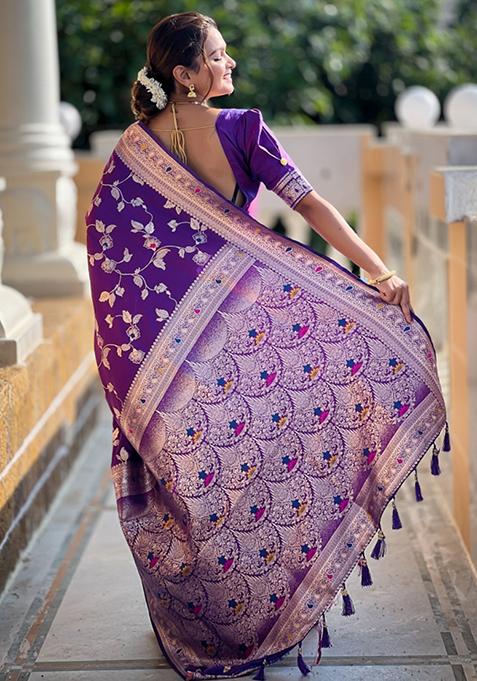 Purple Weaving Silk Saree Set