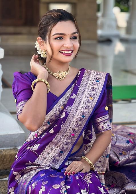 Purple Weaving Silk Saree Set