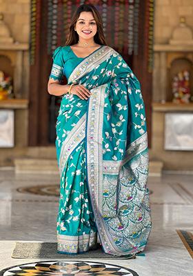 Rama Green Weaving Silk Saree Set
