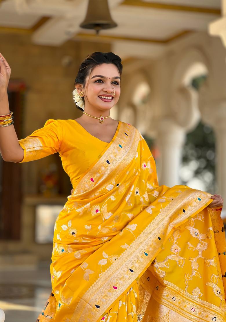 Yellow Weaving Silk Saree Set