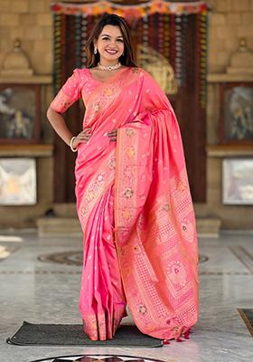 Pink Weaving Silk Saree Set