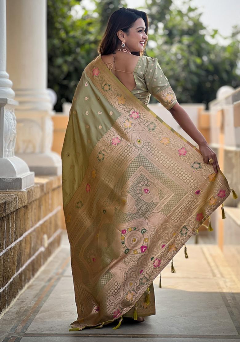 Mehendi Green Weaving Silk Saree Set