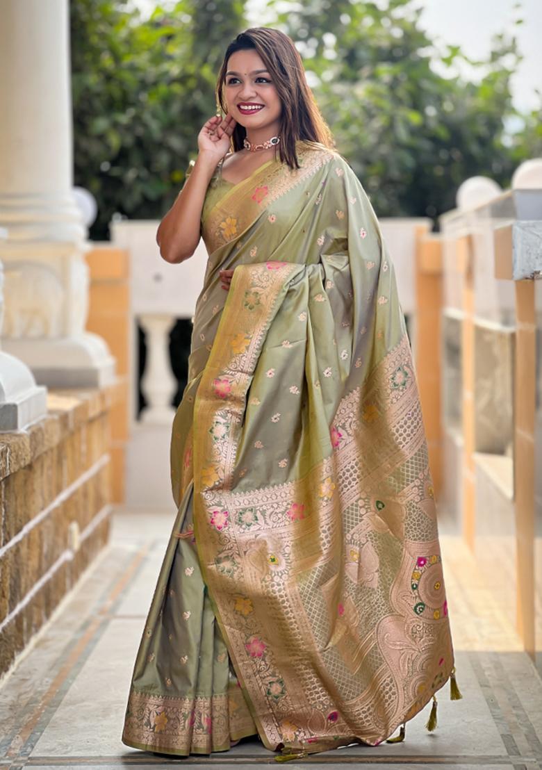 Mehendi Green Weaving Silk Saree Set