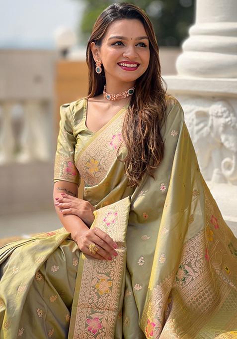 Mehendi Green Weaving Silk Saree Set