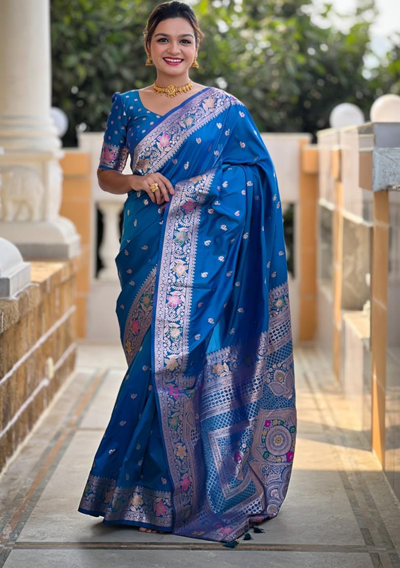 Sky Blue Weaving Silk Saree Set