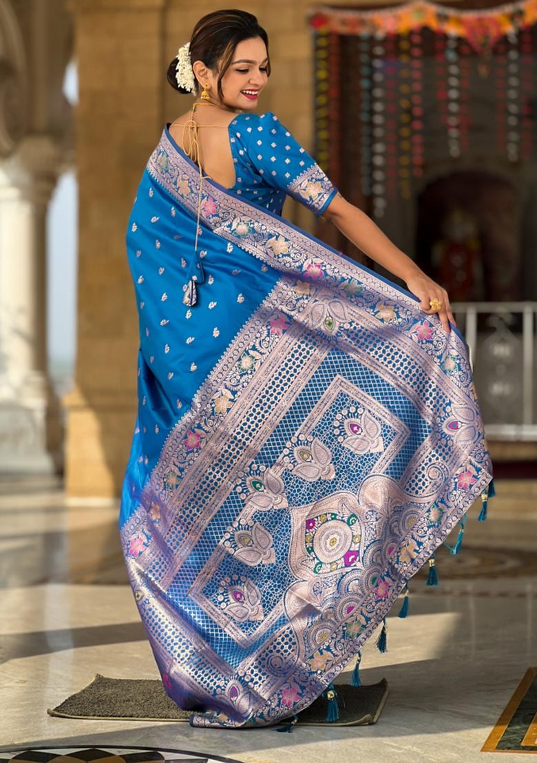 Sky Blue Weaving Silk Saree Set