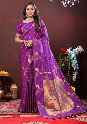 Purple Weaving Silk Saree Set