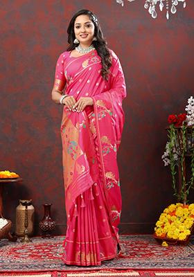 Pink Weaving Silk Saree Set