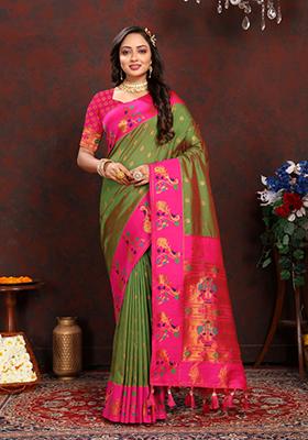 Mehendi Green Weaving Silk Saree Set